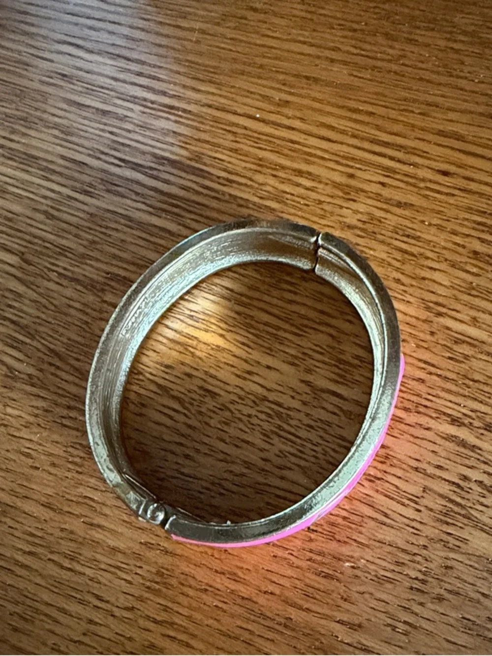 Gold-Tone Horsebit Accent Pink Enamel Bangle Bracelet - Picture 3 of 4